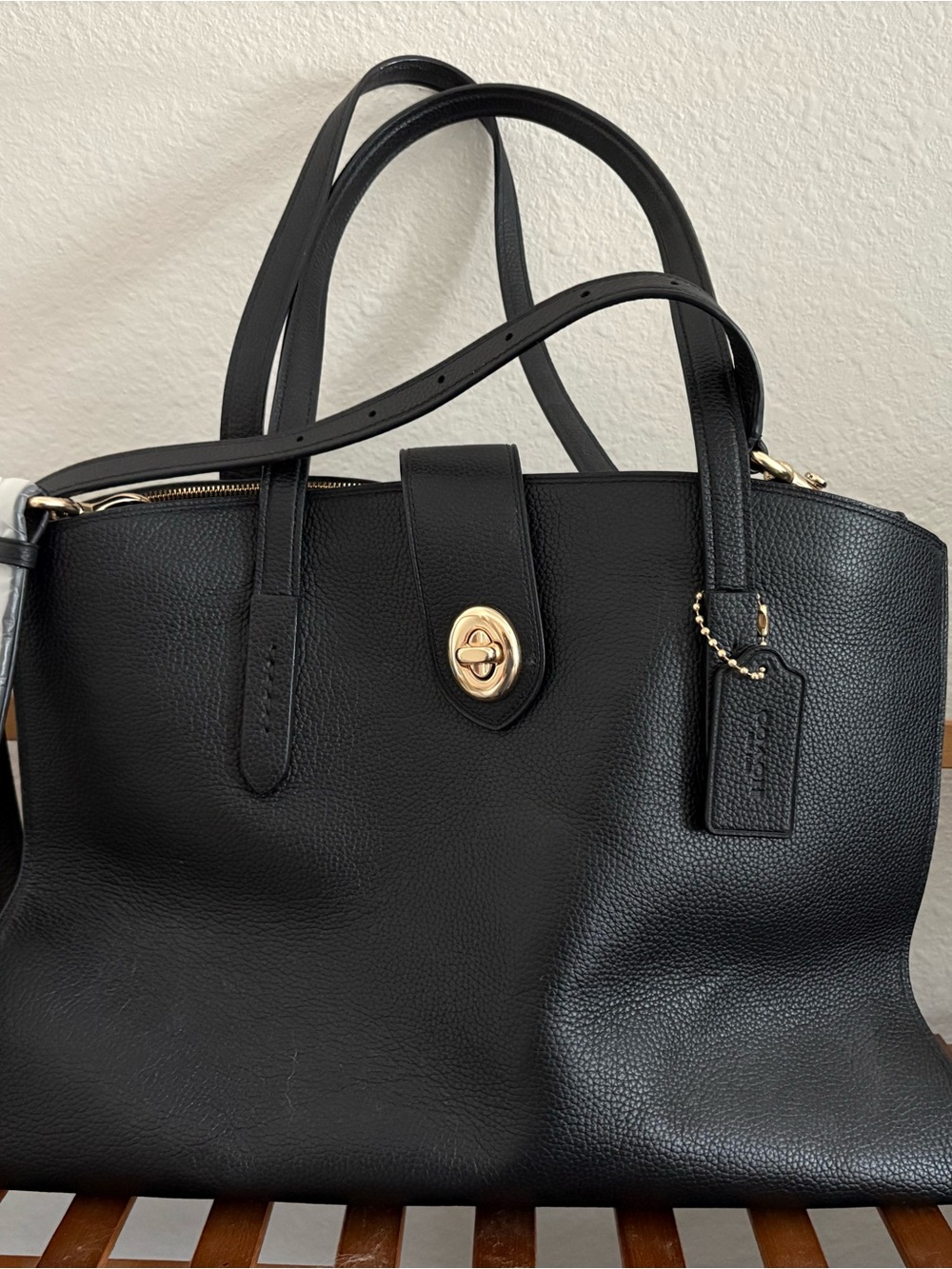 Coach Black Pebbled Leather Tote with Gold Hardware